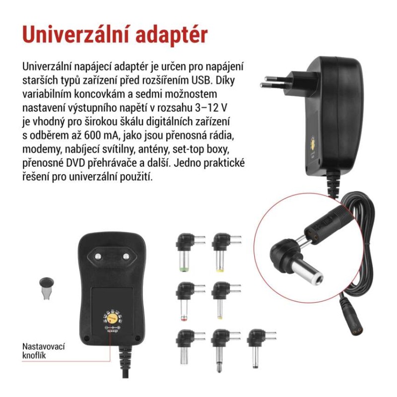 Univerzální pulzní USB napájecí zdroj 1500 mA s hřebínkem