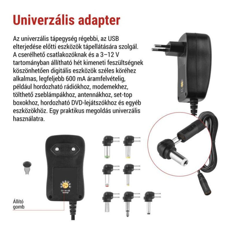 EMOS Univerzális töltőadapter 2250mA USB