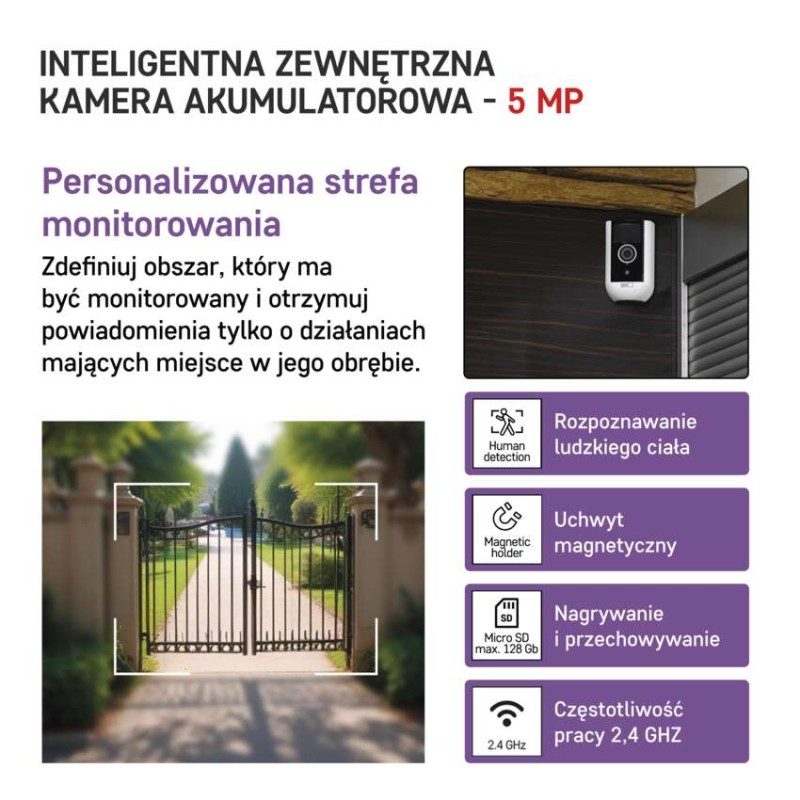 GoSmart Kamera zewnętrzna IP-210 SNAP z WiFi, z akumulatorem