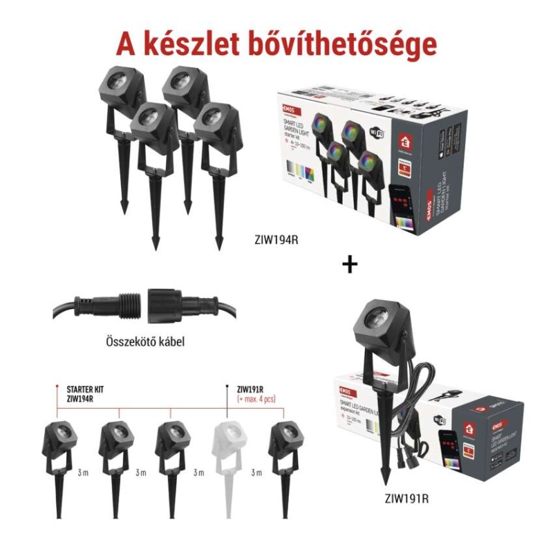 GoSmart kültéri LED spotlámpa, bővítő készlet, 1 darab, 1,5 W, RGBIC dimmelhető, WiFi