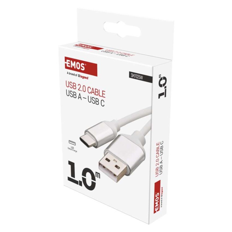 Nabíjecí a datový kabel USB-A 2.0 / USB-C 2.0, 1 m, bílý