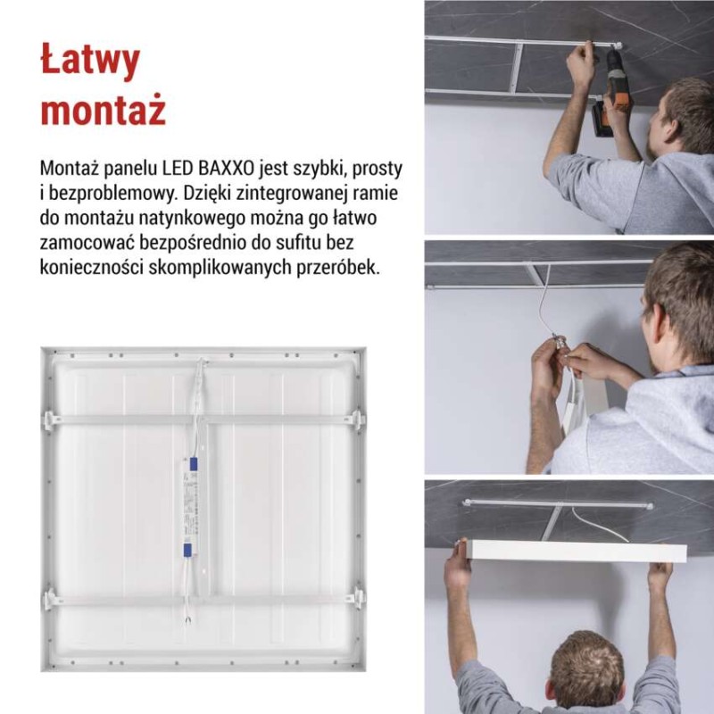 Panel LED natynkowy przysadzony  BAXXO 60×60 36W IP20 neutralna biel