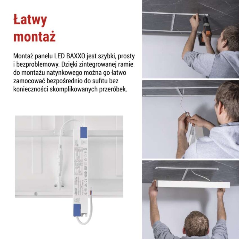 Panel LED natynkowy przysadzony BAXXO 60×60 36W IP20 neutralna biel UGR