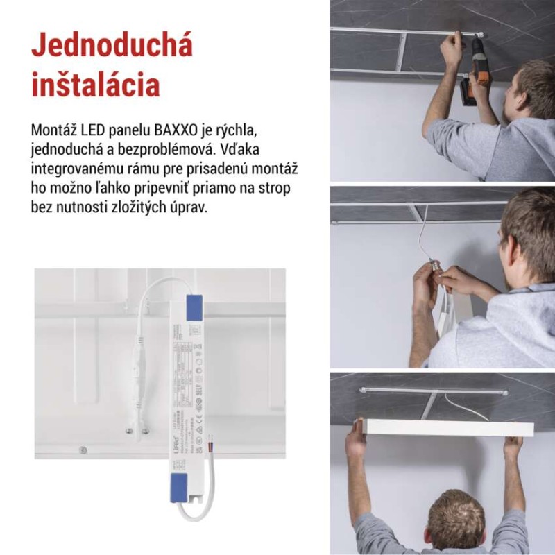 LED panel BAXXO 60×60, štvorcový prisadený biely, 36W neutr. biela