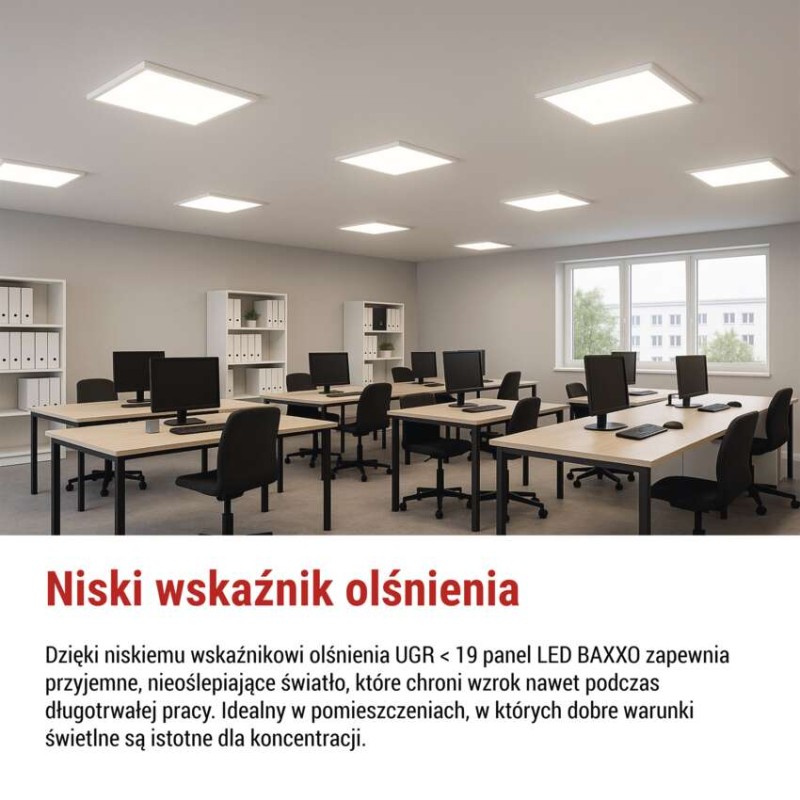 Panel LED natynkowy przysadzony BAXXO 60×60 36W IP20 neutralna biel UGR