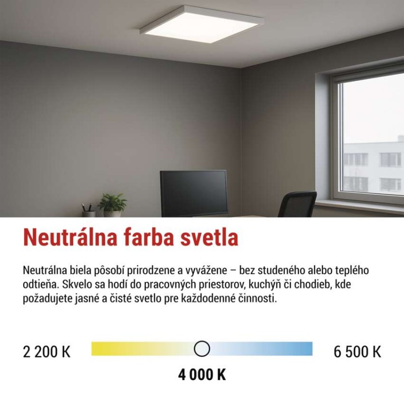 LED panel BAXXO 60×60, štvorcový prisadený biely, 36W neutr. biela