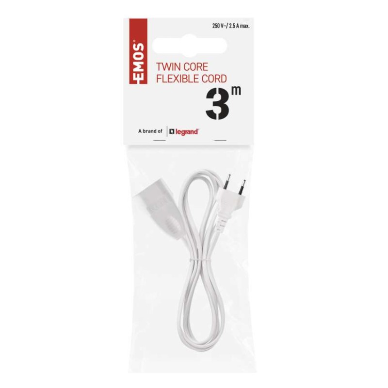 Hosszabbító 3 m / 1 aljzat / fehér / PVC / 0,75 mm2