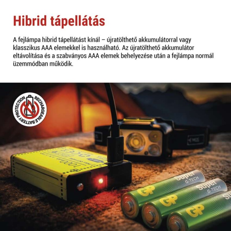 EMOS LED Fejlámpa tölthető P3546, 550 lm, 110 m, Li-Pol 1000 mAh / 3× AAA