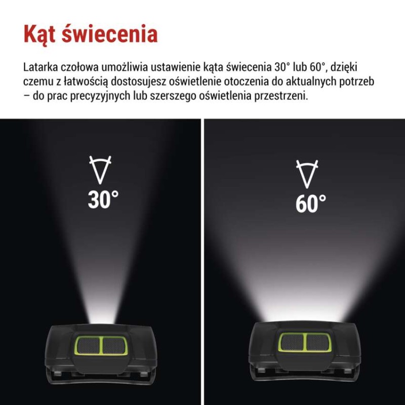 Latarka czołowa LED, 550 lm, Li-Pol 1000 mAh ładowalna / 3× AAA