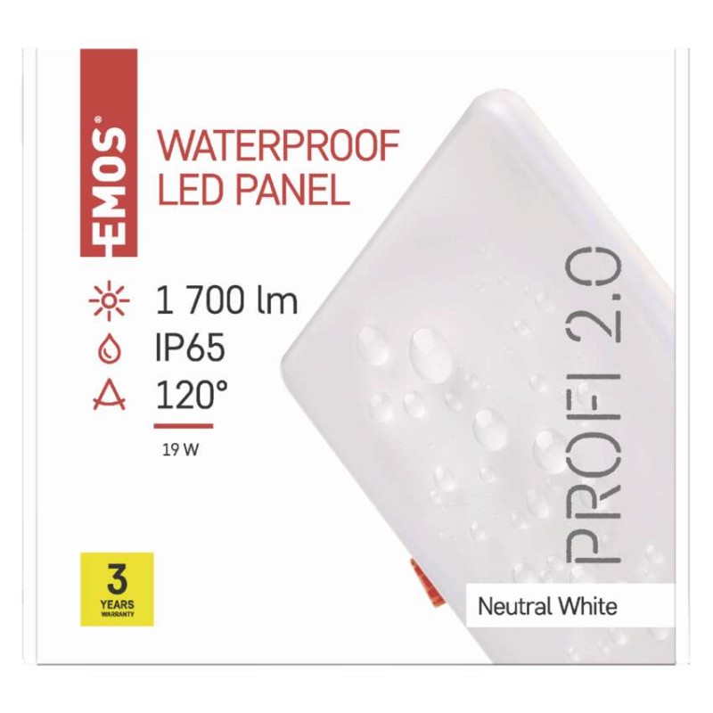 LED panel VIXXO 185×185, štvorcový vstavaný biely,19W neut.b.,IP65