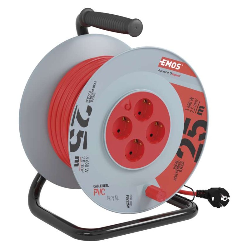 Kábeldob 25 m / 4 aljzat / fekete / PVC / 230 V / 2,5 mm2