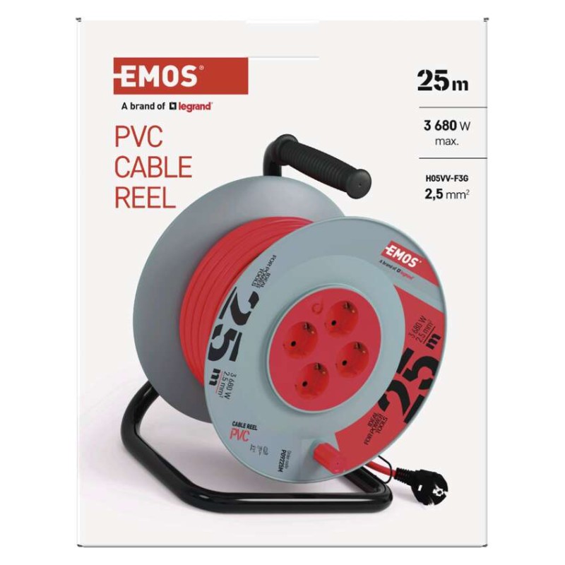 Kábeldob 25 m / 4 aljzat / fekete / PVC / 230 V / 2,5 mm2