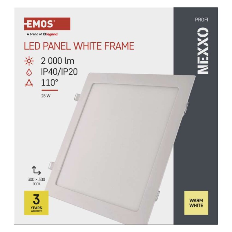 LED süllyesztett lámpatest NEXXO, négyzet, fehér, 24W, meleg fehér