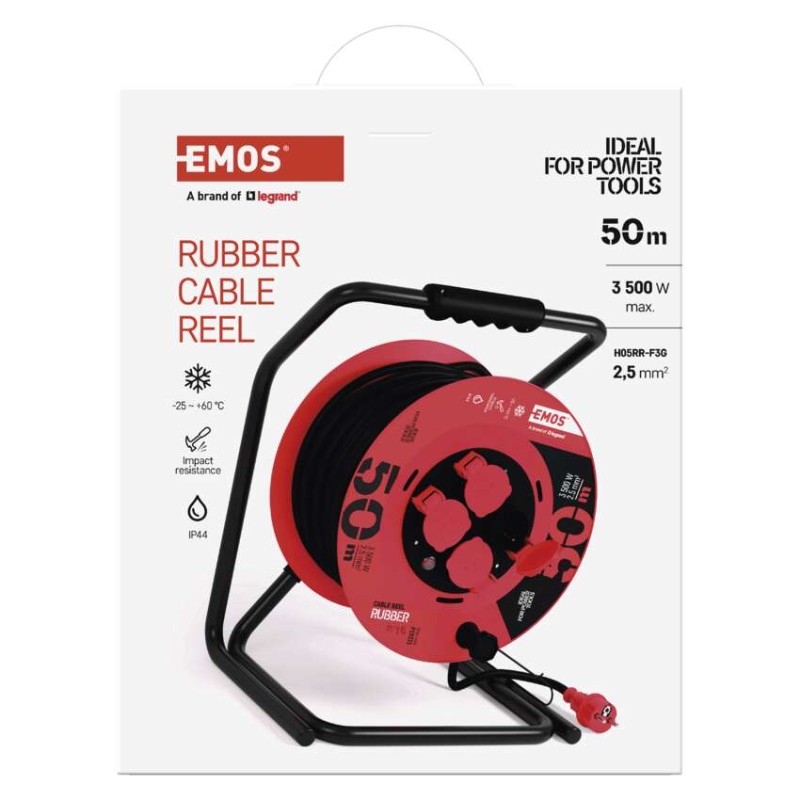 Kültéri kábeldob 50 m / 4 aljzat / fekete / gumi / 230 V / 2,5 mm2