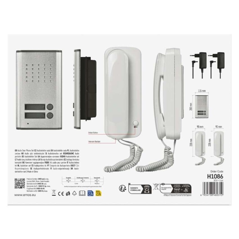 Sada domovního audiotelefonu H1086, 2 účastníci