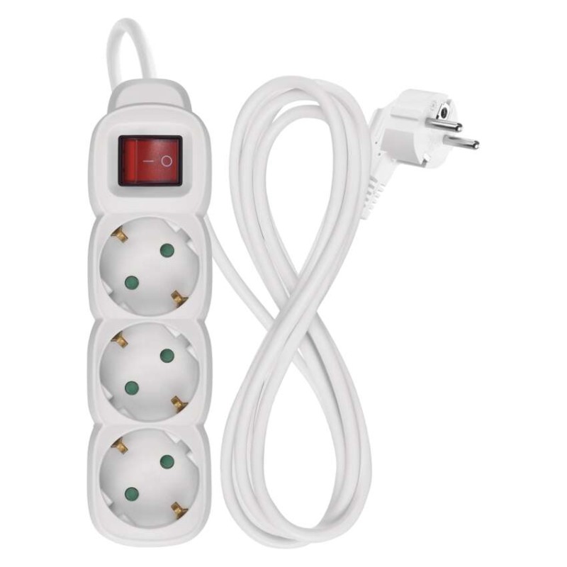 Ilgintuvas 1,5 m / 3 lizdai / su jungikliu / baltas / PVC / 1,5 mm2 