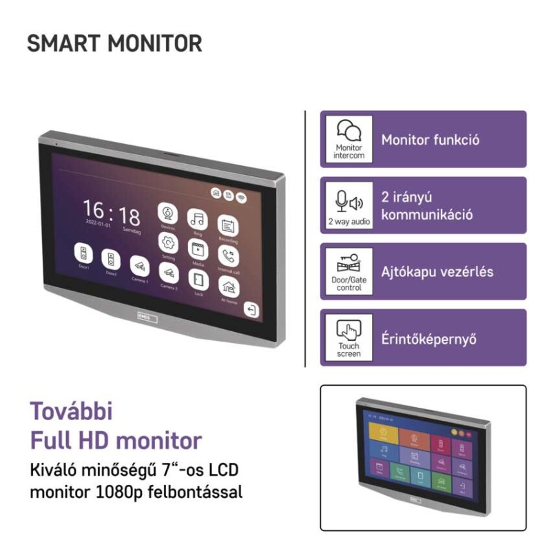 GoSmart Kiegészítő monitor IP-750B otthoni video kaputelefonhoz IP-750A 