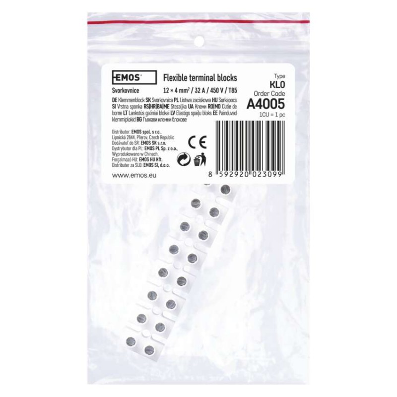 Kostka terminal block 12x4,00 mm biała