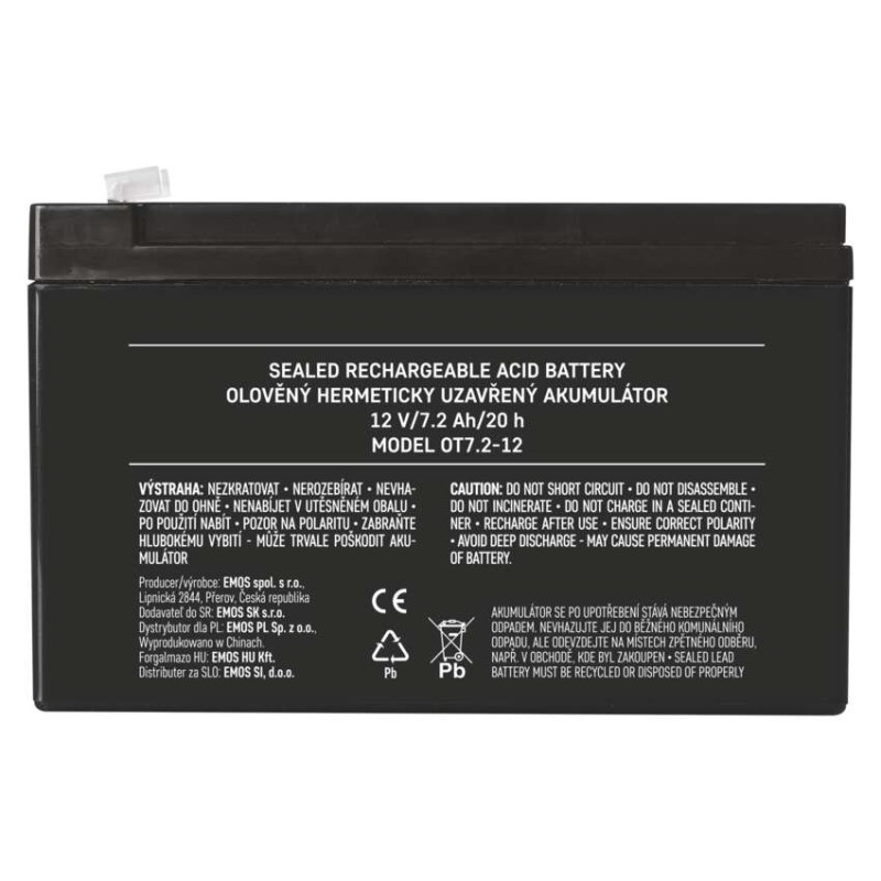 SLA (hermētisks svina un skābes elementu) akumulators, 12 V/7,2 Ah, Faston, 4,7 mm