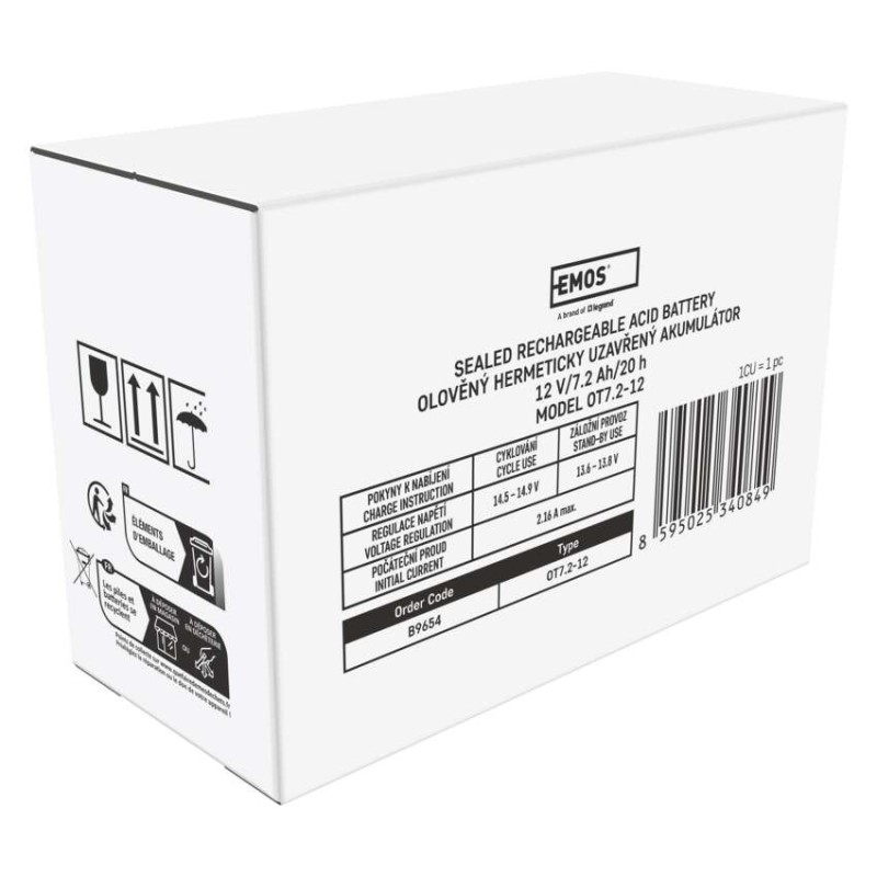 SLA (hermētisks svina un skābes elementu) akumulators, 12 V/7,2 Ah, Faston, 4,7 mm