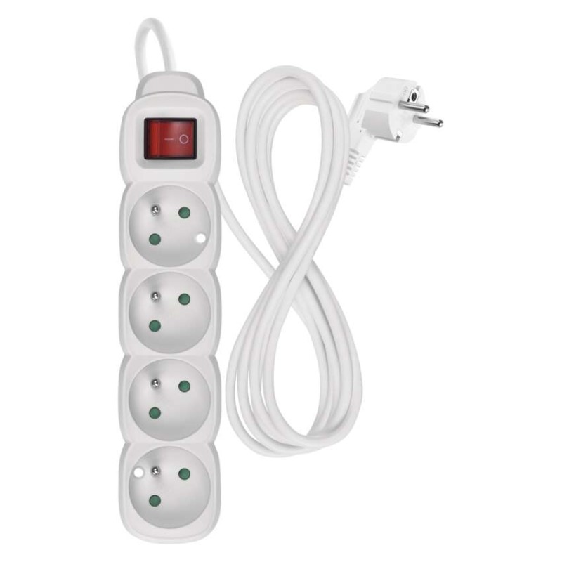 Predlžovací kábel 2 m / 4 zásuvky / s vypínačom / biely / PVC / 1 mm2