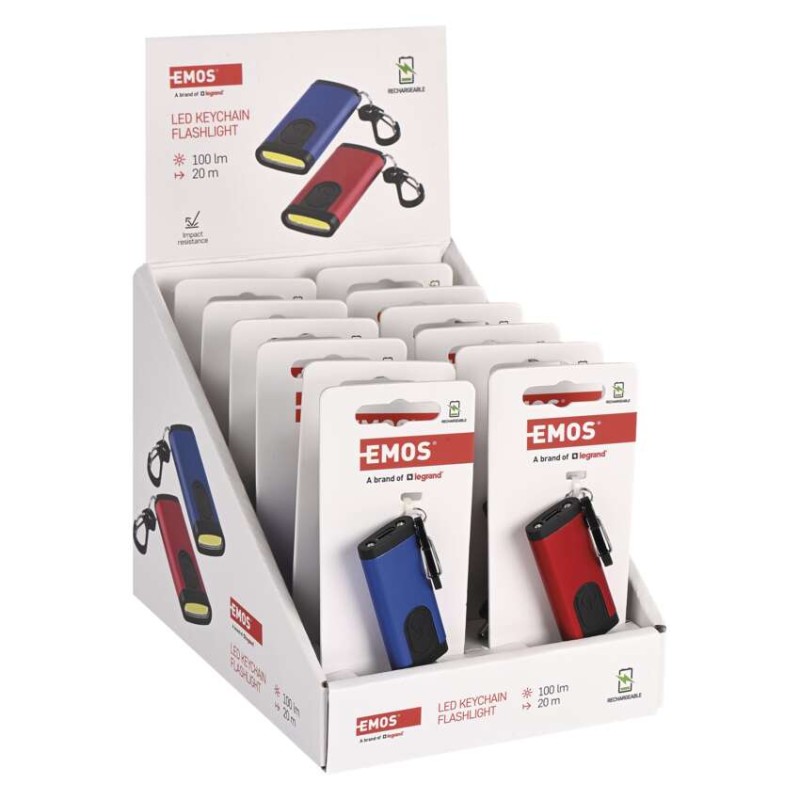 Uzlādējams mini LED lukturītis - atslēgu piekariņš, 100 lm, 12 gab., vitrīna