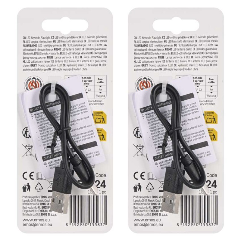 Uzlādējams mini LED lukturītis - atslēgu piekariņš, 100 lm, 12 gab., vitrīna