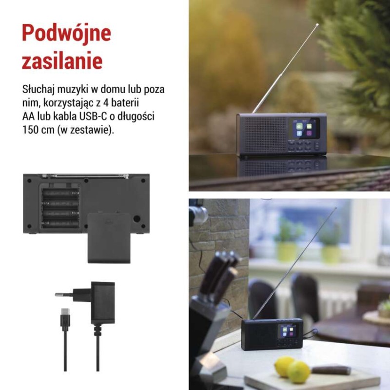 Przenośne radio z Bluetooth, DAB / DAB+ / FM, czarne