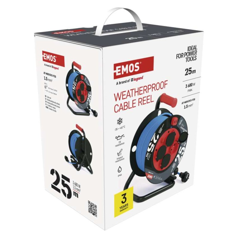 Przedłużacz zwijany mrozoodporny 25 m / 4 gniazda / niebieski / PVC / 230 V / 1,5 mm2