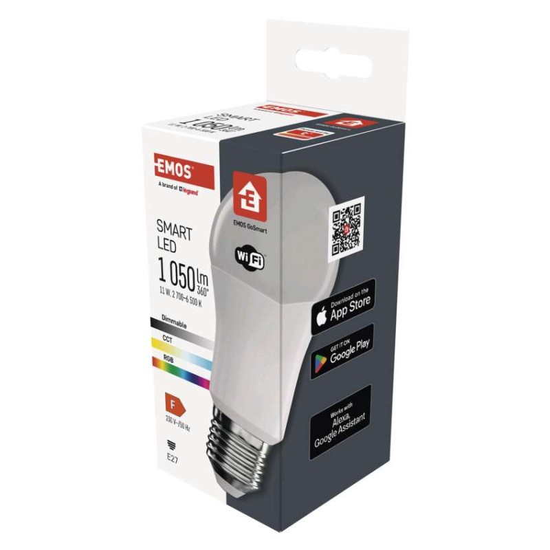 Chytrá LED žárovka GoSmart A60 / E27 / 11 W (75 W) / 1 050 lm / RGB / stmívatelná / WiFi