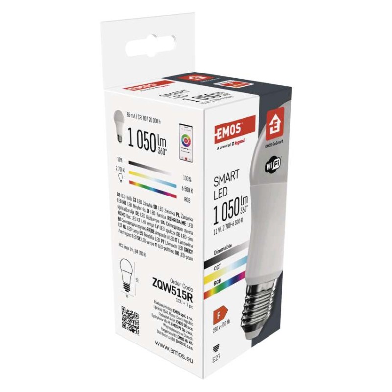 Chytrá LED žárovka GoSmart A60 / E27 / 11 W (75 W) / 1 050 lm / RGB / stmívatelná / WiFi