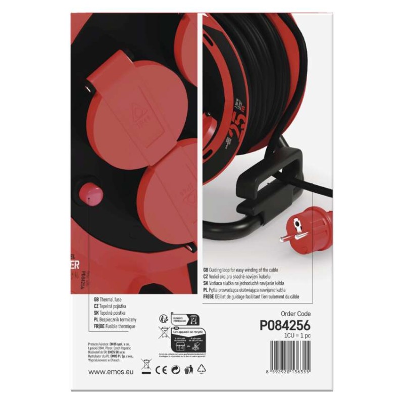 Przedłużacz zwijany ogrodowy 25 m / 4 gniazda / guma / 230 V / 1,0 mm2 / IP44