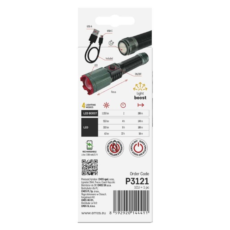 LED Aufladbare Metall-Taschenlampe 1200 lm, 2200 mAh