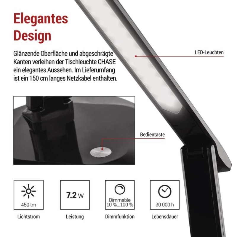 LED Schreibtischlampe CHASE, schwarz