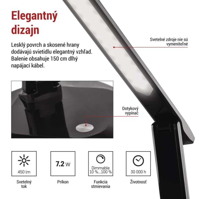 LED stolná lampa CHASE, čierna