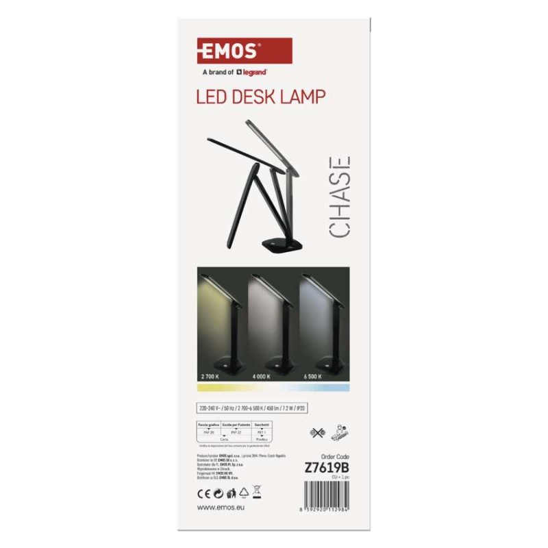 LED stolná lampa CHASE, čierna