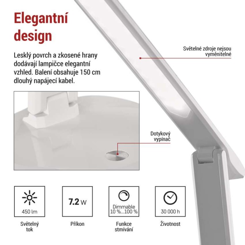 LED stolní lampa CHASE, bílá