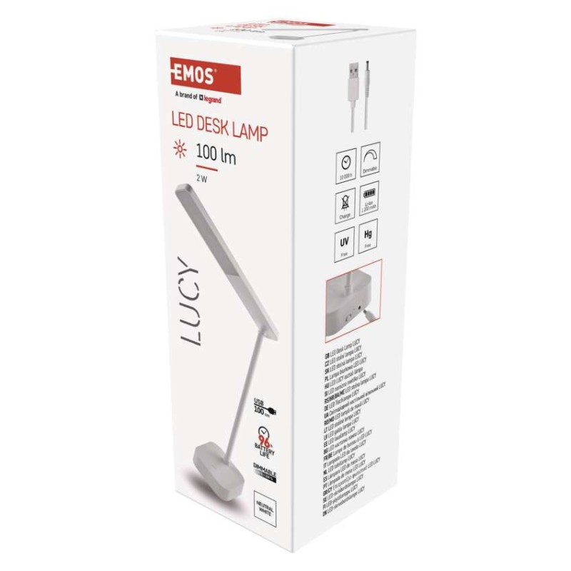 LED stolní lampa LUCY, nabíjecí, bílá