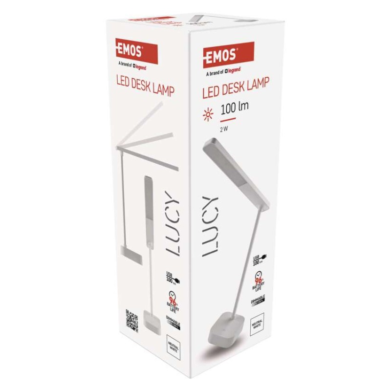 LED stolní lampa LUCY, nabíjecí, bílá