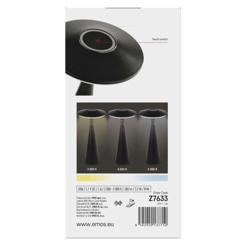 LED stolní lampa JASON, nabíjecí, černá