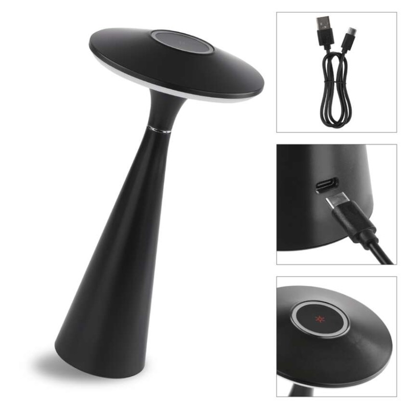 LED stolní lampa JASON, nabíjecí, černá