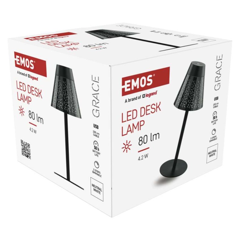 LED stolní lampa GRACE, nabíjecí, černá