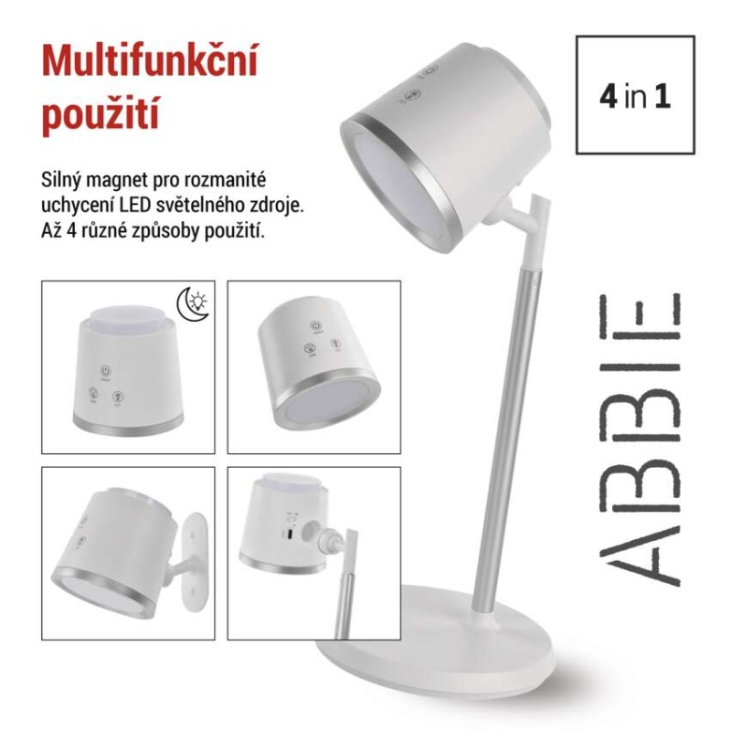LED stolní lampa ABBIE, nabíjecí, bílá