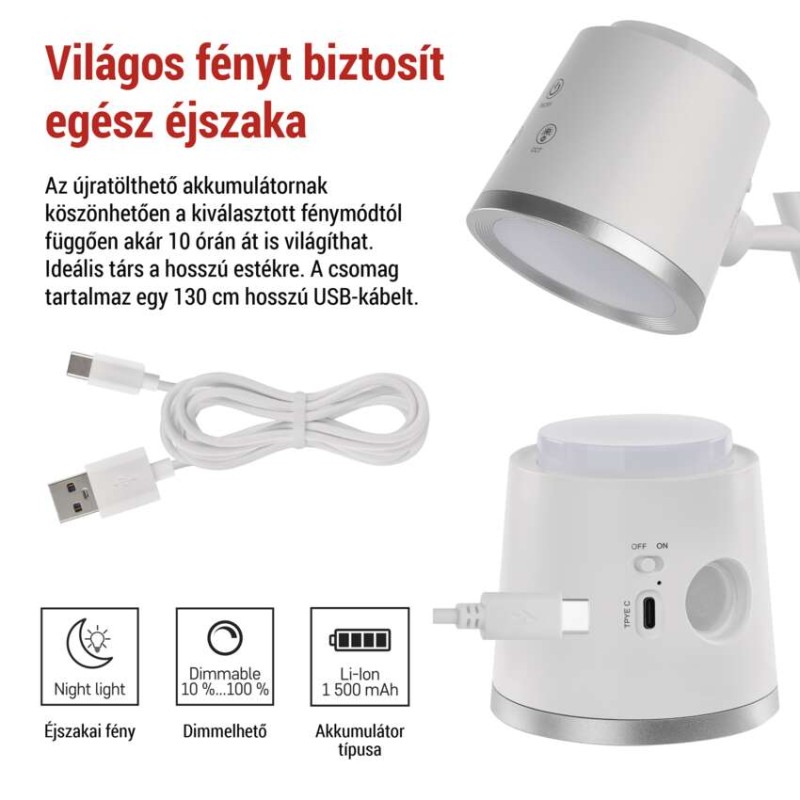 EMOS Abbie LED asztali lámpa, újratölthető, fehér