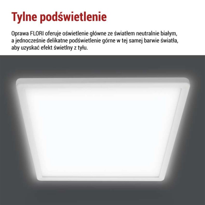 Oprawa LED FLORI kwadratowy, biała, 18W, neutralna biel