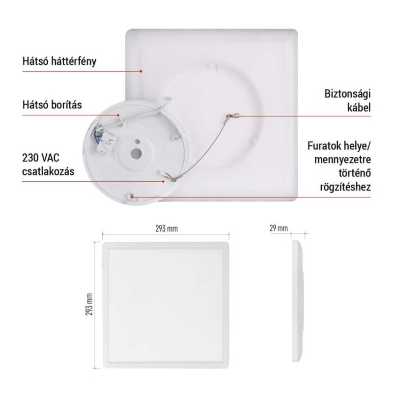 LED felületi lámpatest FLORI négyzet, fehér, 18W, semleges fehér