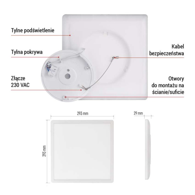 Oprawa LED FLORI kwadratowy, biała, 18W, neutralna biel