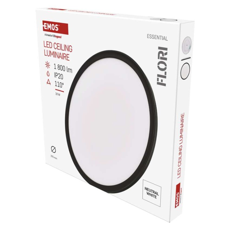 LED šviestuvas FLORI apvalus, juoda, 18 W, neutralios baltos spalvos