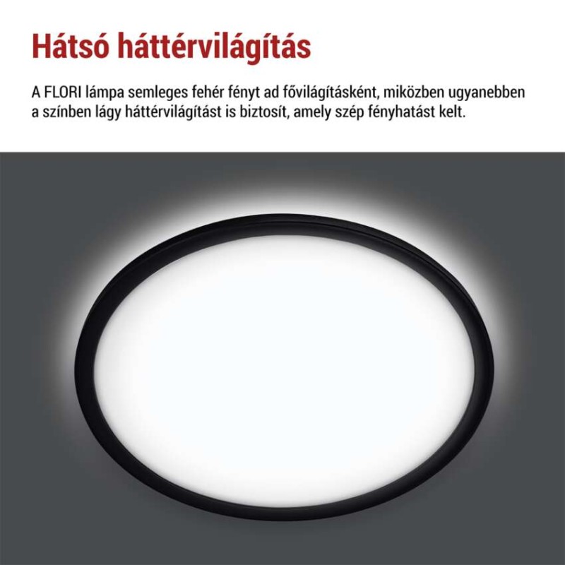 LED felületi lámpatest FLORI fekete, fehér, 18W, semleges fehér
