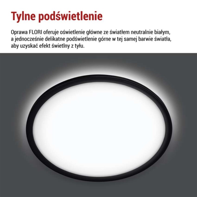 Oprawa LED FLORI okrągła, czarny, 18W, neutralna biel